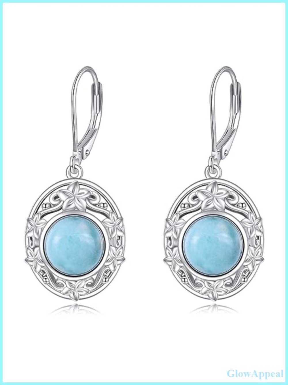 Larimar Leverback Earrings Sterling Silver Filigree Floral Drop Dangle